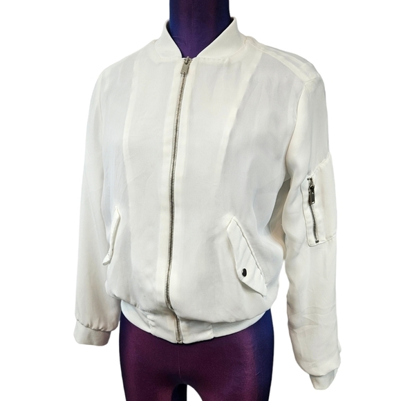 Zara Basic White‎ Chiffon Bomber Jacket Size XS Women's D114 - Picture 1 of 12